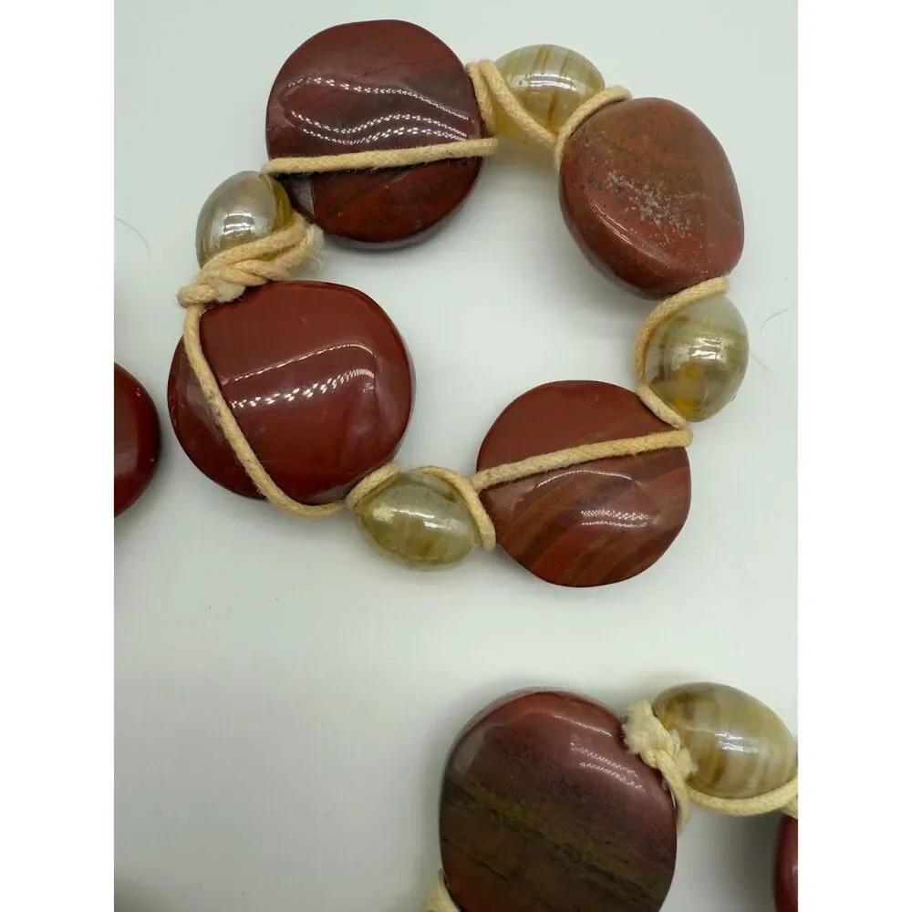 napkin rings natural red brown stone  set of 4